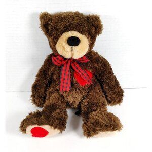 The Petting Zoo Brown Bear With Hearts Plush Stuffed Animal w/Bow 8"